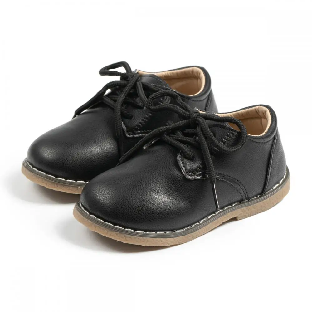 Children's Fashion Leather Shoes Versatile Casual Children's Shoe Solid Color Lace-Up Boys Girls Non-Slip Waterproof Rubber Sole