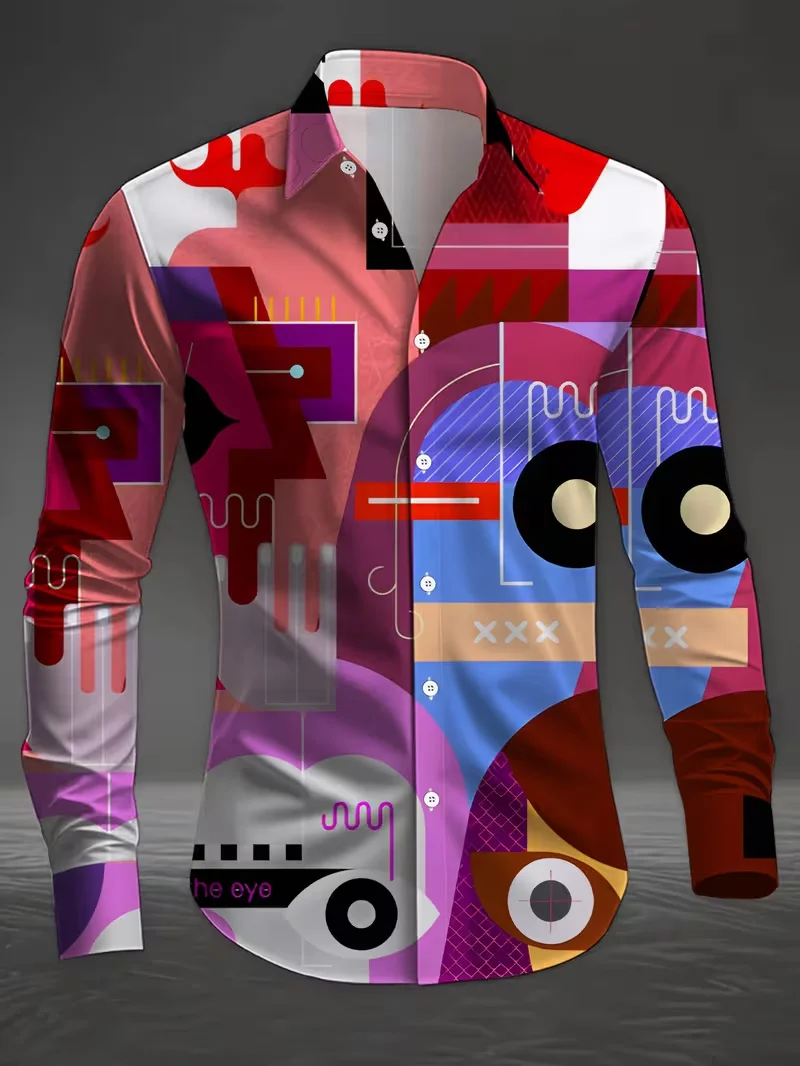 

Новая модная красивая мужская рубашка с длинным рукавом, мужская повседневная рубашка с 3D цветочным принтом и воротником на пуговицах, топ с длинными рукавами для мужчин