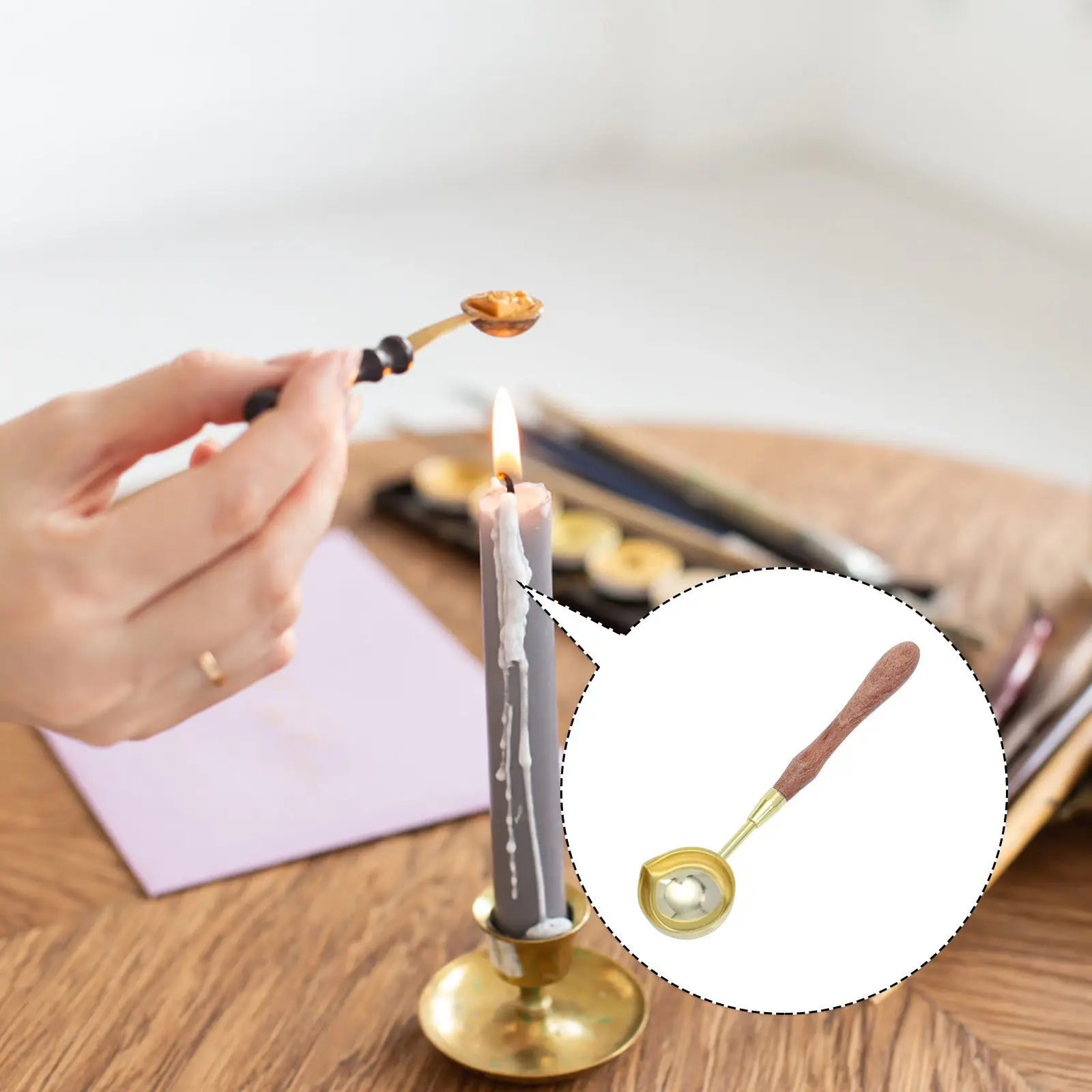 Wax Sealing Spoon Wooden Handle Easy Clean Heat Resistant Vintage Style Letter Envelope Invitation Wine Packaging