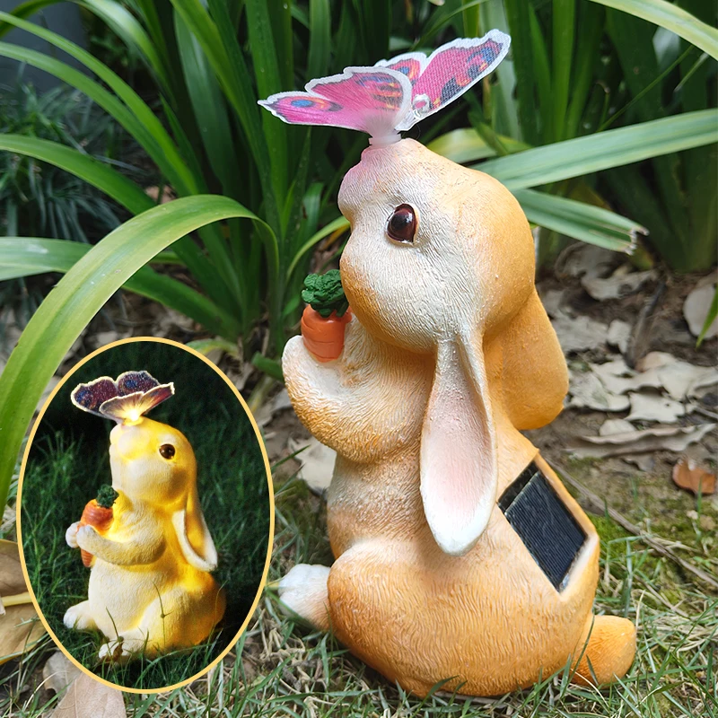 Solar Resin Rabbit Light Outdoor Garden Decoration Bunny Lights Waterproof Landscape Yard Lantern Ground Lamps Terrace Lawn Lamp