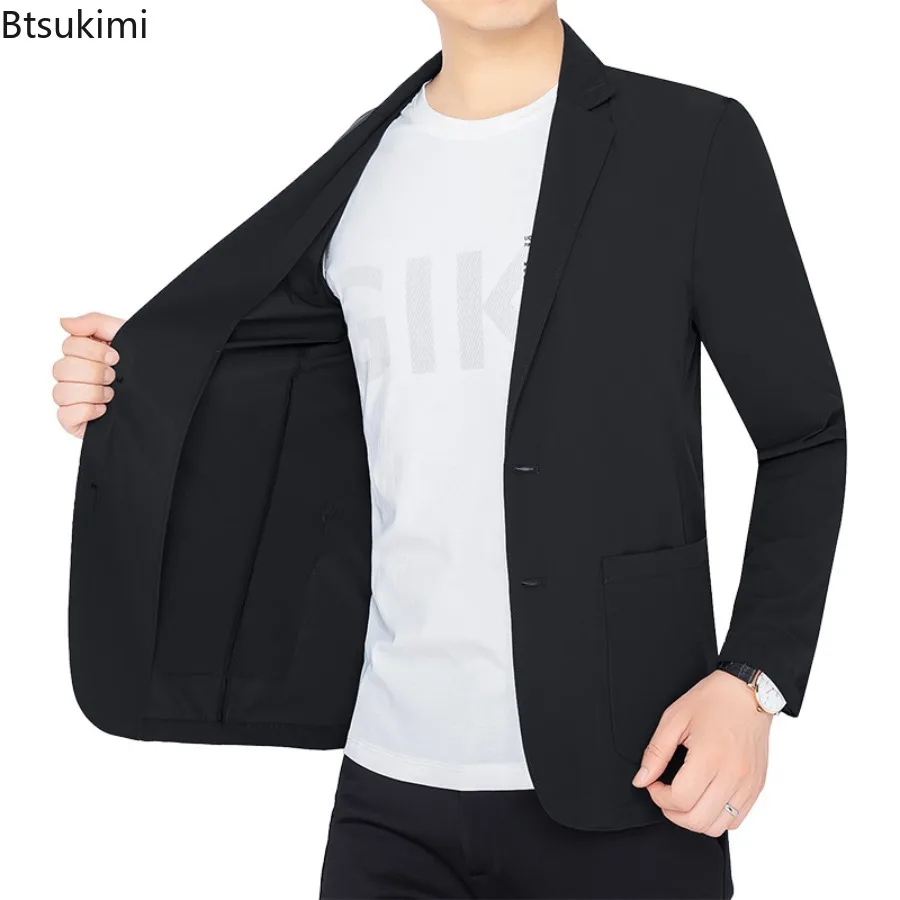 2025 New Summer Man Ice Silk Thin Blazers Jackets Solid Business Casual Suits Coats Fashion Male Sunscreen Quick Drying Blazers