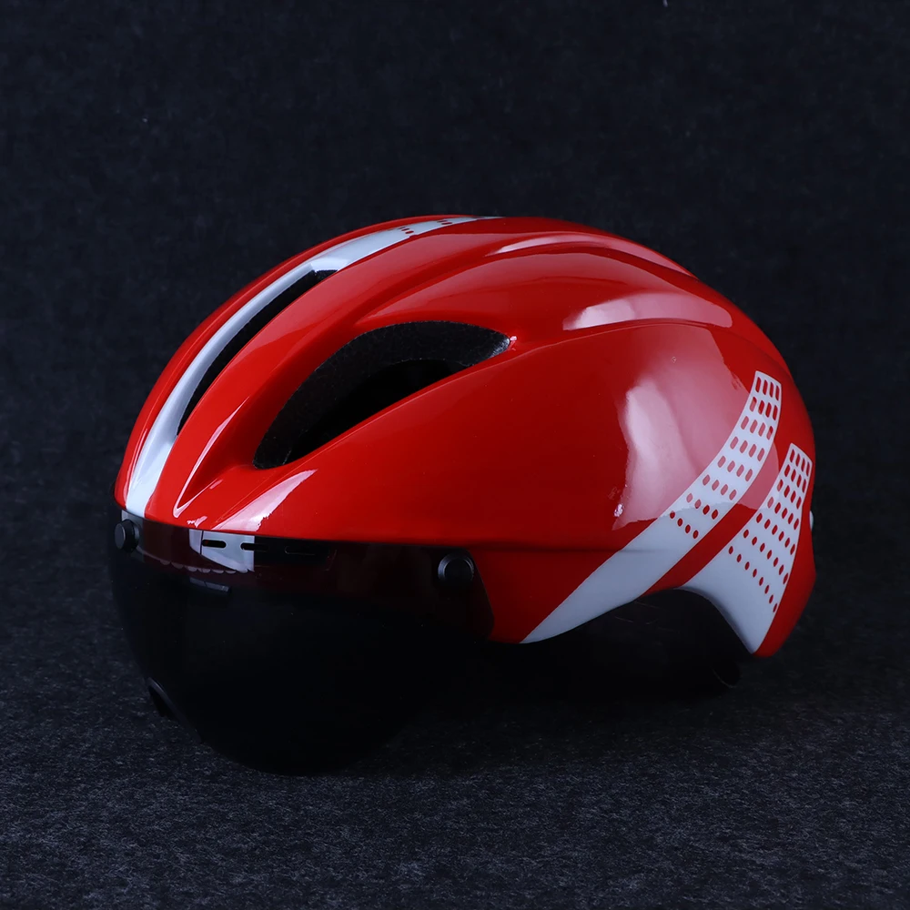 Aero TT Time Trial Cycling Helmet For Men Women Goggles Race Road Bike Helmet With Lens Casco Ciclismo Bicycle Safety Equipment