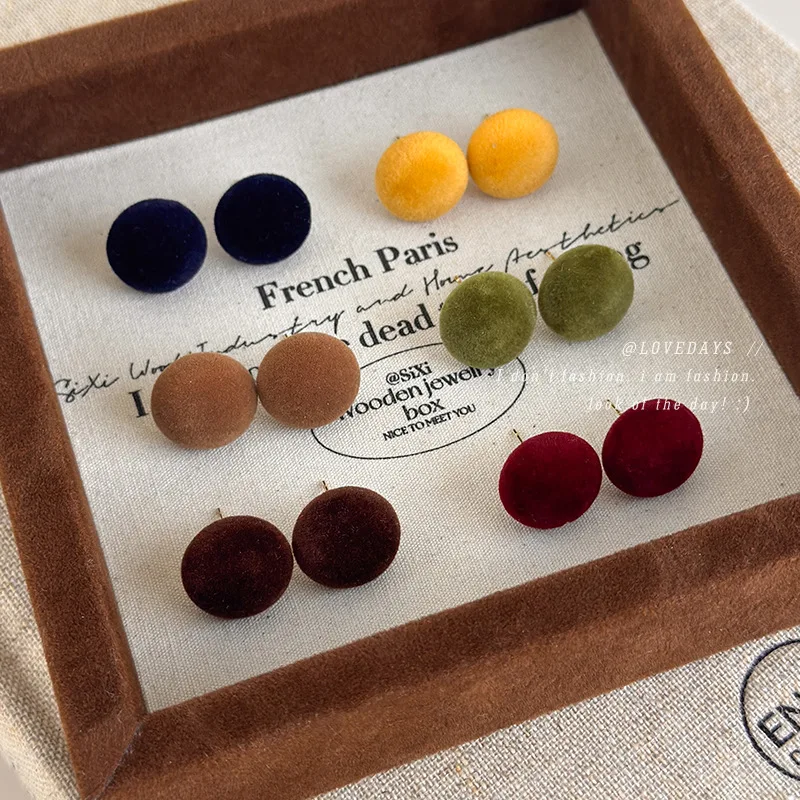 Stud Earrings Colorful Flocked Ball Cozy Warm Winter Vintage Cute Unique   Alloy Post Versatile Daily Jewelry for Women