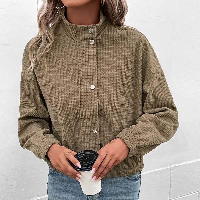Chic Jackets Outwear Women Autumn Winter Casual Jacket Stand-up Collar Single-breasted Corduroy Solid Color Jacket Short Coats