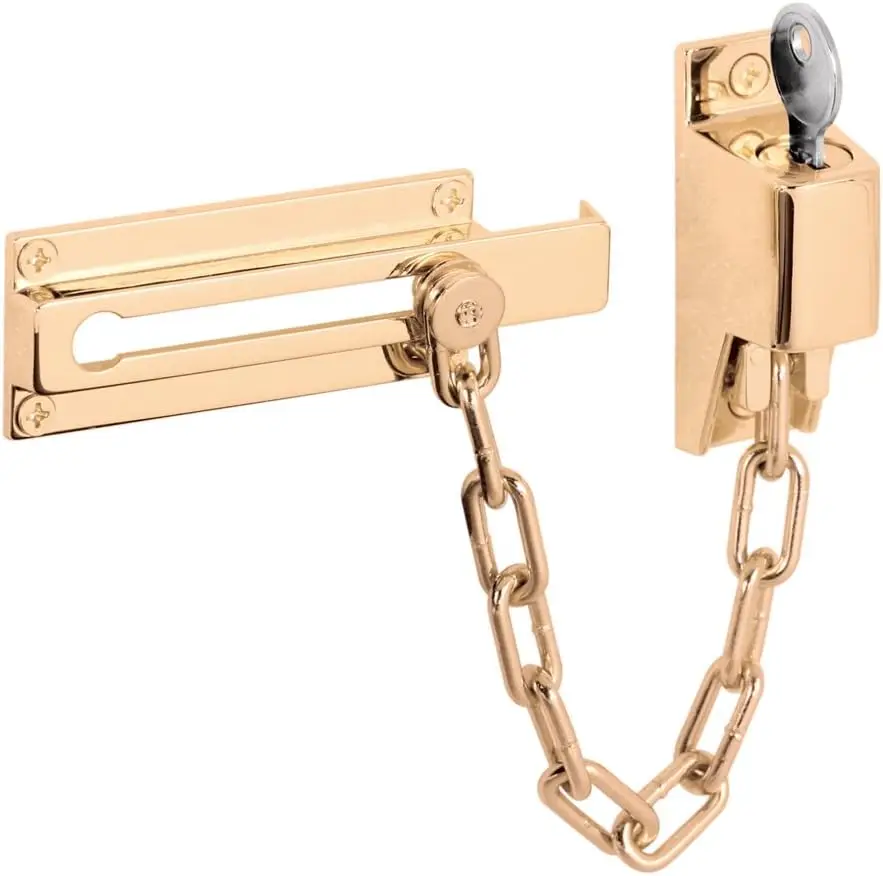 

Keyed Chain Door Guard for Inward-Swinging Entry Doors, 3-1/4 In., Steel and Diecast with Brite Brass Finish