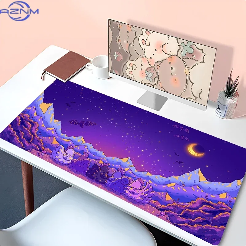 Mouse Pad Kawaii Cartoon Pixel Art Mousepad Cute Mouse Mat Laptop S-stardew Valley Keyboard Pad PC Anime Purple Clouds Desk Mat