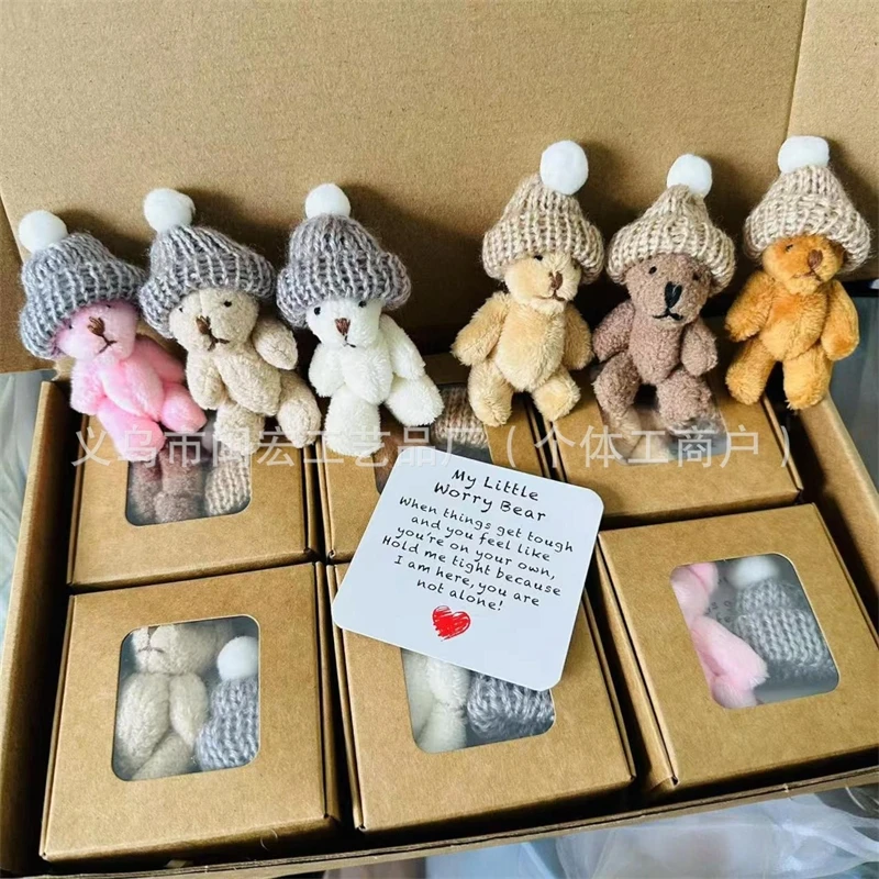 

4/6pcs Worry Plush Bear Gift Set Love Card Mini Teddy Bear With Movable Arms Legs Valentine Friendship Encouragement Soft Toy