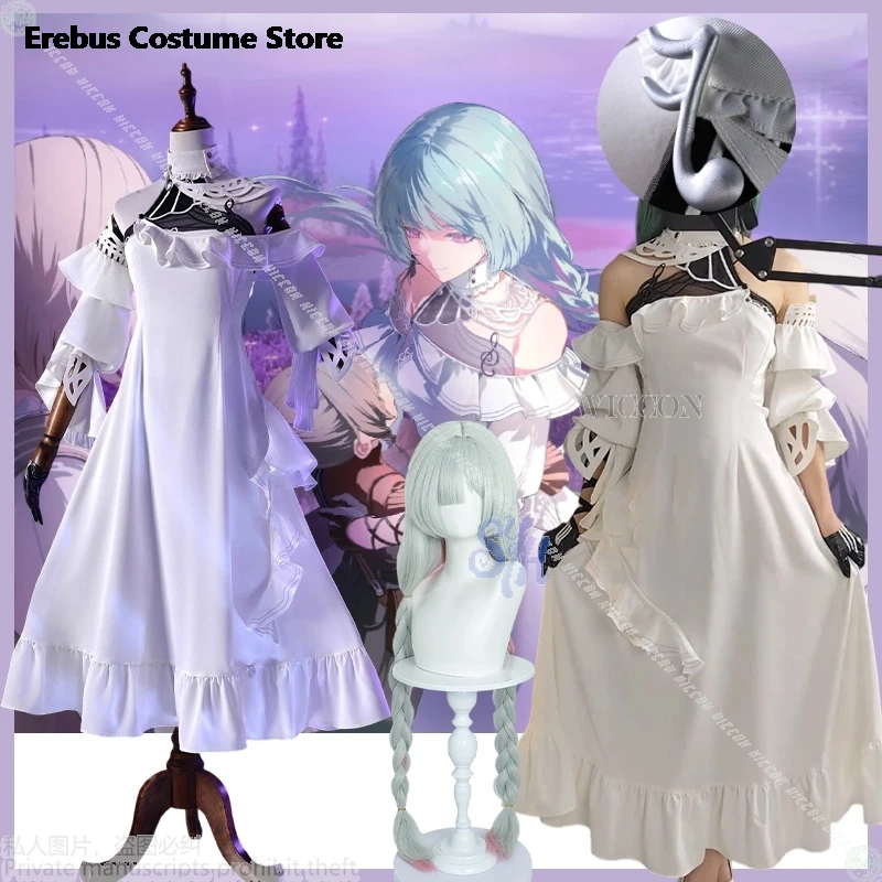 Хэллоуин фраловая 플로 Wuthering Waves Косплей Костюм Wuthering Waves Белое элегантное длинное платье с открытыми плечами для взрослых Аниме Cos