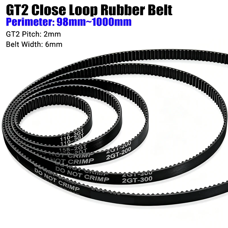 Courroie de distribution en caoutchouc 2GT GT2, largeur 6 mm, boucle fermée, longueur 280 mm, 400 mm, 500 mm, courroies synchrones pour poulie de 6 mm, imprimante 3D, lot de 4