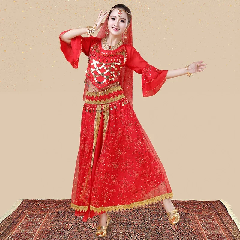 الكبار الرقص الشرقي موحدة عملات القمم الترتر تنورة حزام زي المرأة مطرز الرقص الشرقي بوليوود هالوين الهذيان ملابس الحفلات #5