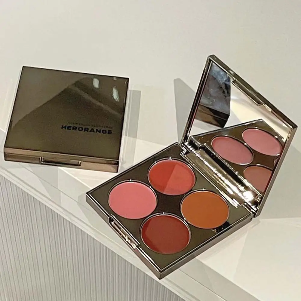 4 Farben Creme Rouge Palette mit Spiegel mischbar rot orange warm Herbst Winter glatt matt Rouge Tönung All-in-One-Palette