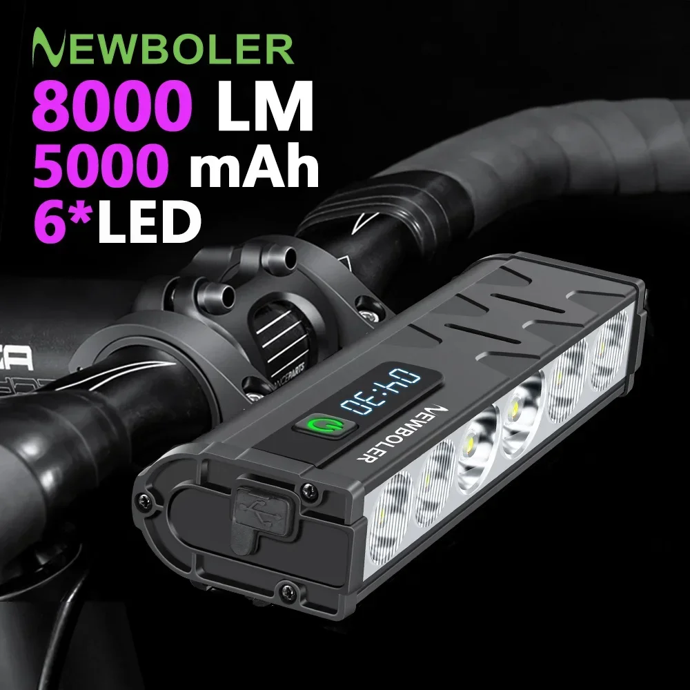 

NEWBOLER Bicycle Light Front 5000Lumen Bike Light 8000mAh Waterproof Flashlight USB Charging MTB Road Cycling Lamp Accessories