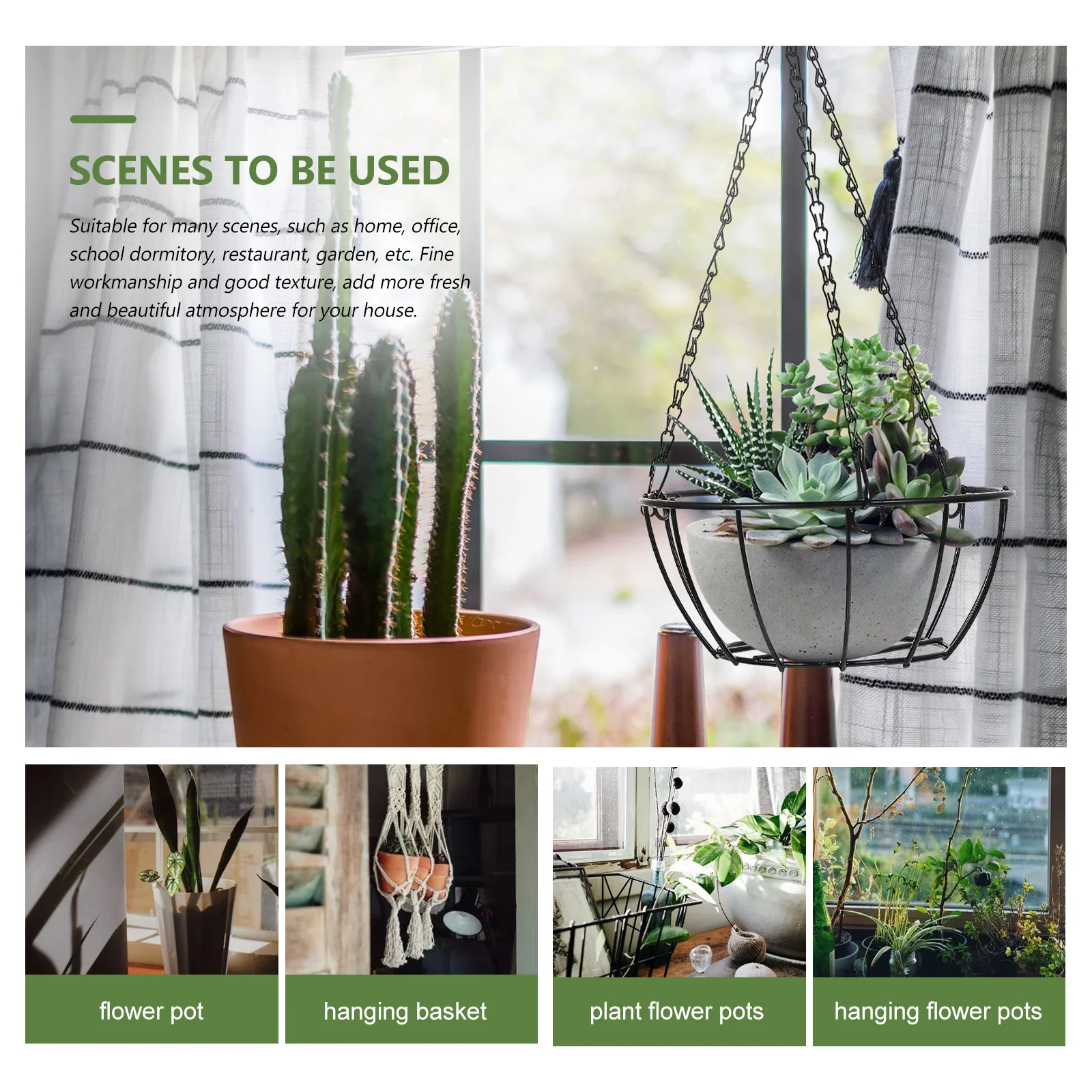 

Balcony Hanging Planter Basket Heavy Duty Iron Flowerpot Holder for Outdoor Indoor Plants Garden Dormitory Decoration Fixture