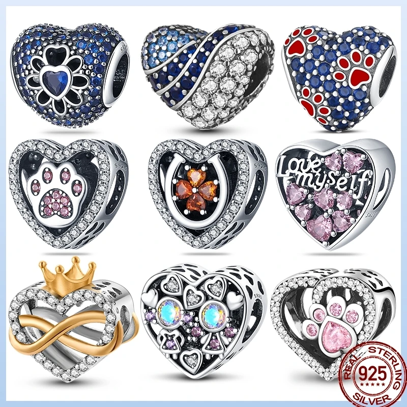 

925 Sterling Silver Heart-Shaped Love Flower Element Valentine's Day Gift Beads Suitable For Pandora 925 Original Bracelet Diy