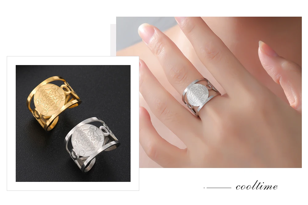 COOLTIME Solomon Blume des Lebens Chakra Ring Edelstahl Erzengel Heilige Geometrie Metatron Fingerring Schmuck Geschenk – Detail 8