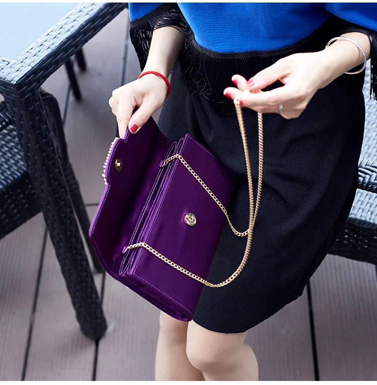 Ladies Party Evening Bag Simple Gold Color Chain Shoulder Bag Crossbody For Women Fashion Elegant Purple Small Clutches Handbags