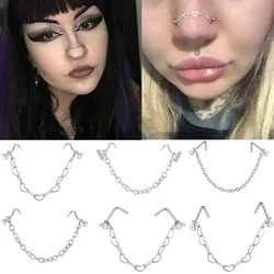 1pcs Stainless Steel Double Nose Ring Ball Nose Nail Nose Chain Piercing Jewelry Noses Bone Stud 2024 New Piercing Chain Women