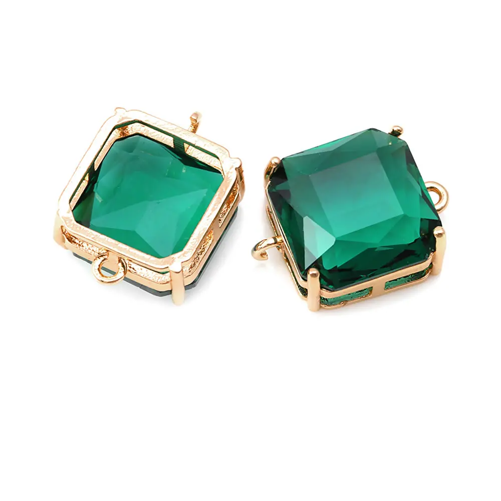 6PCS 18K Gold Color Brass Glass 2 Holes Square Connect Charms Pendants High Quality Necklace Earrings Charms Jewelry Making view 4