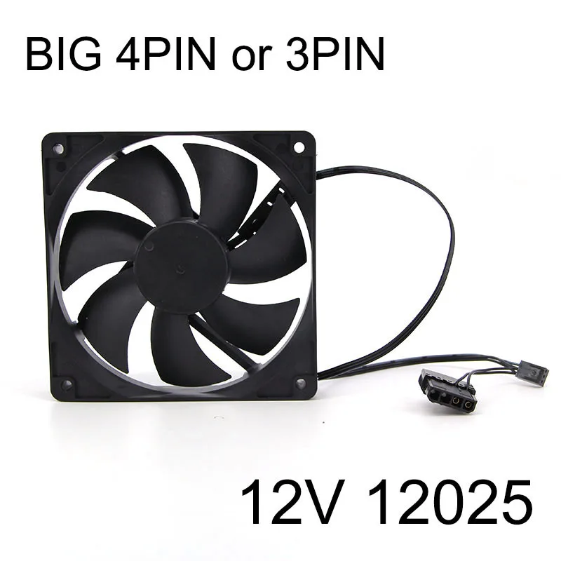 12cm DC 12v 3pin or Large 4pin Brushless Computer Cooling Fan 12025 120x25mm Fans Heatsink Radiator For PC Case GPU CPU Cooler s