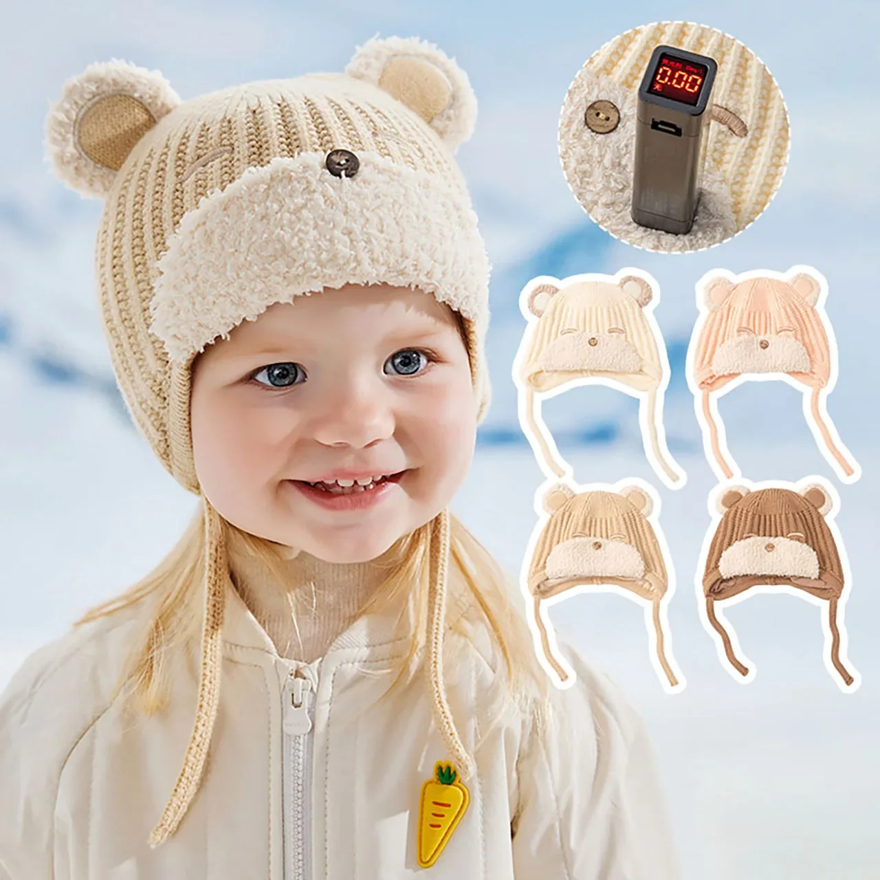 

Cute Cartoon Bear Baby Hat Winter Thicken Warm Newborn Ear Protection Cap Boy Girl Outdoor Windproof Knitted Hats