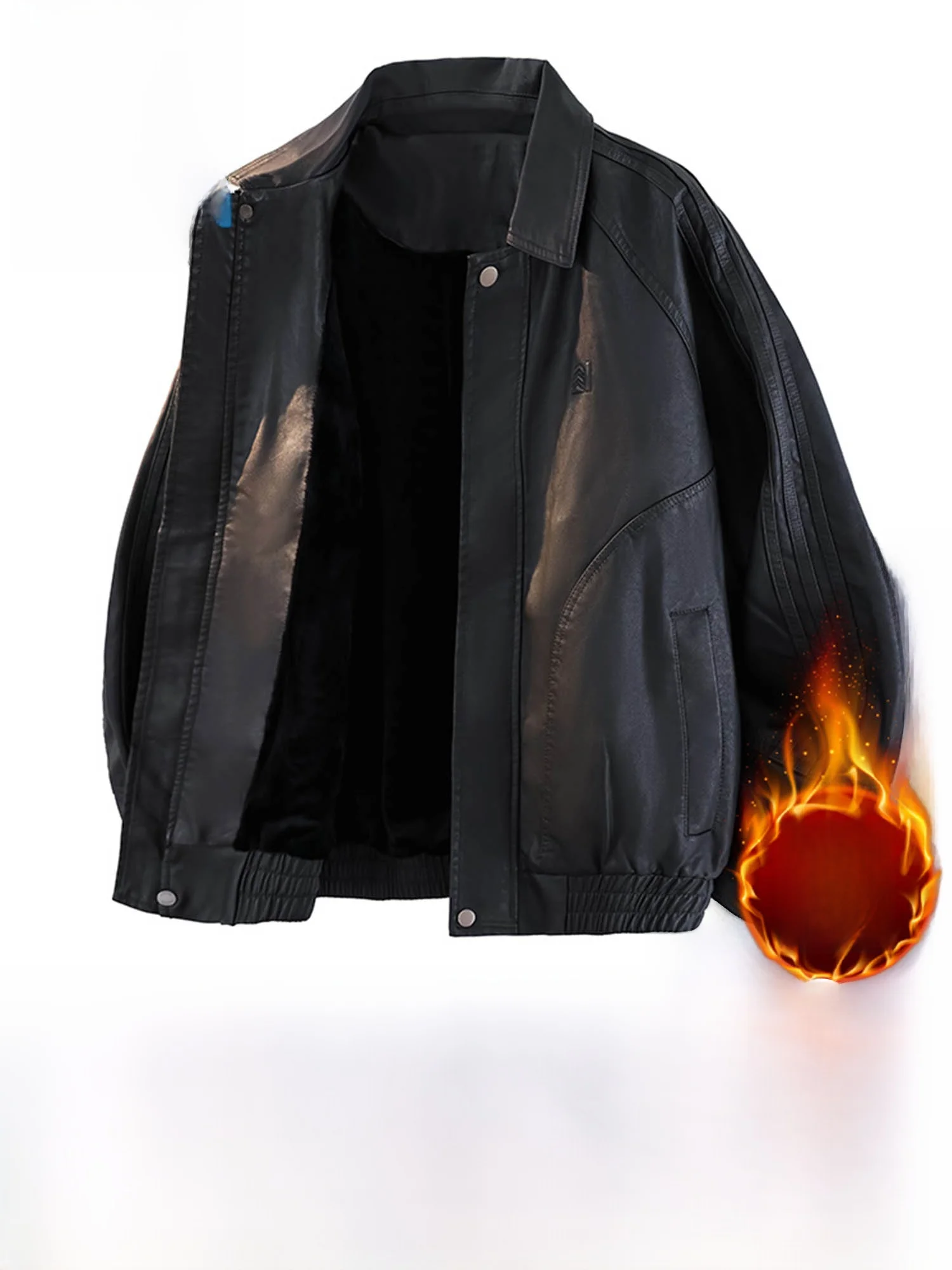 

Теплый кожаный джет на подкладке для мужчин, зимняя верхняя одежда с американским ретро-воротником, деловая повседневная длинная све