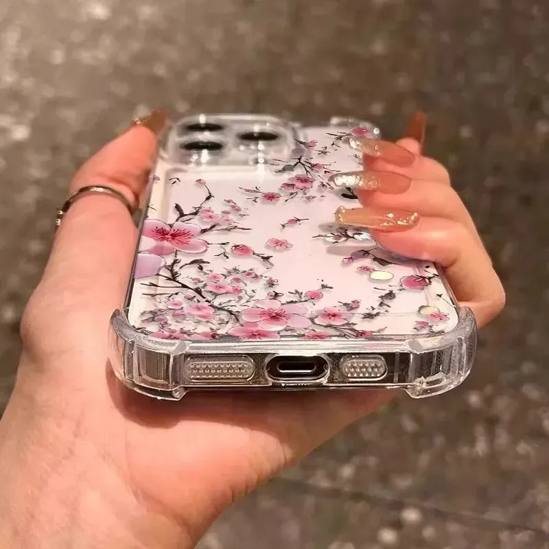 Soft Pink Phone Case For Samsung Galaxy S25 S24 S23 S22 21 Note20 Edge FE Ultra Plus 5G Anti Fall Clear TPU Cover Sakura Pattern