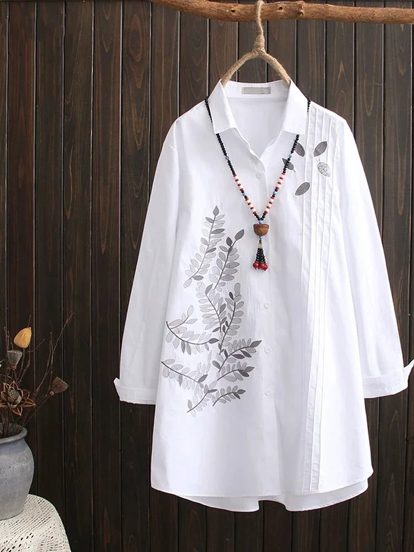 

Весна 2024, новинка для женщин среднего возраста и ли, большие размеры, мама, длинный све, вышитый, корейский, свободный крой, на пуговицах