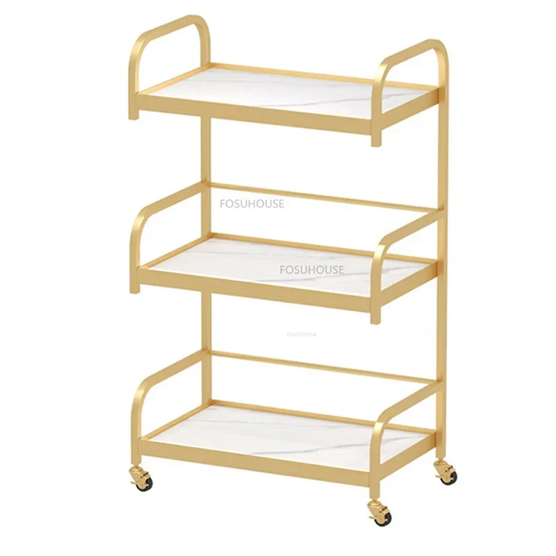 Nordic Wrought Iron Salon Trolley Barber Shop Salon Furniture For Beauty Salon With Wheels Multi-layer Shelf Tool Trolley