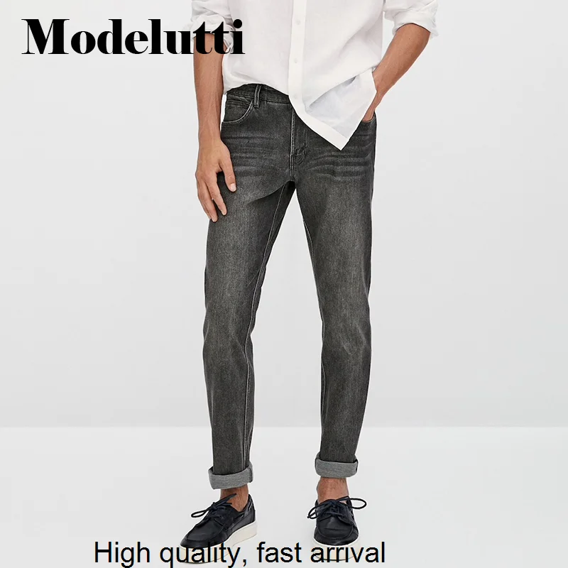 Autumn 2023 New Fashion Men Stonewash Jeans Solid Slim Pants Versatile Simple Elegant Trousers Casual Bottoms Male