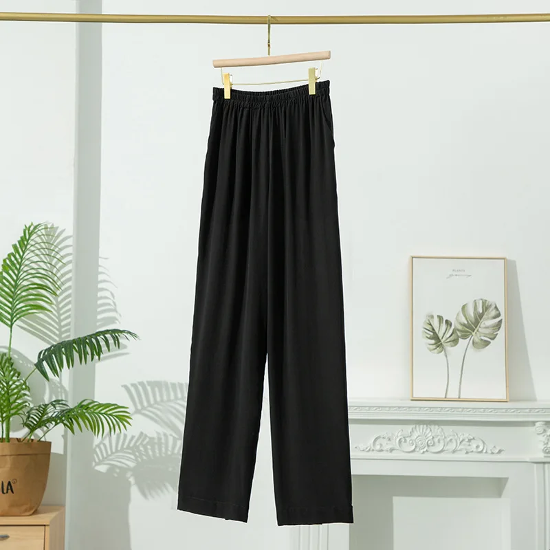 Birdsky, 1PC Women trousers drawstring loose pants casual straight leg mid waist 100% mulberry silk 6 solid colors, S-433