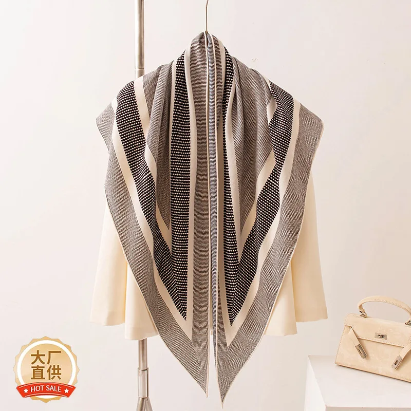 New Double-Sided Black and Blue Wave Pattern Women's Commuter's All-Matching Elegant Scarf Wool Triangular Binder