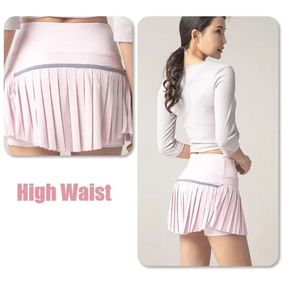 

High Waist Summer Sport Skirt Quick Dry Double Layer Women Golf Athletic Skirts with Pocket Anti-flash