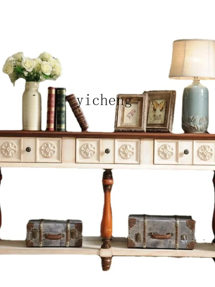Three Drawer European Style Side View Wall Side Table Mediterranean Sofa Backrest Table