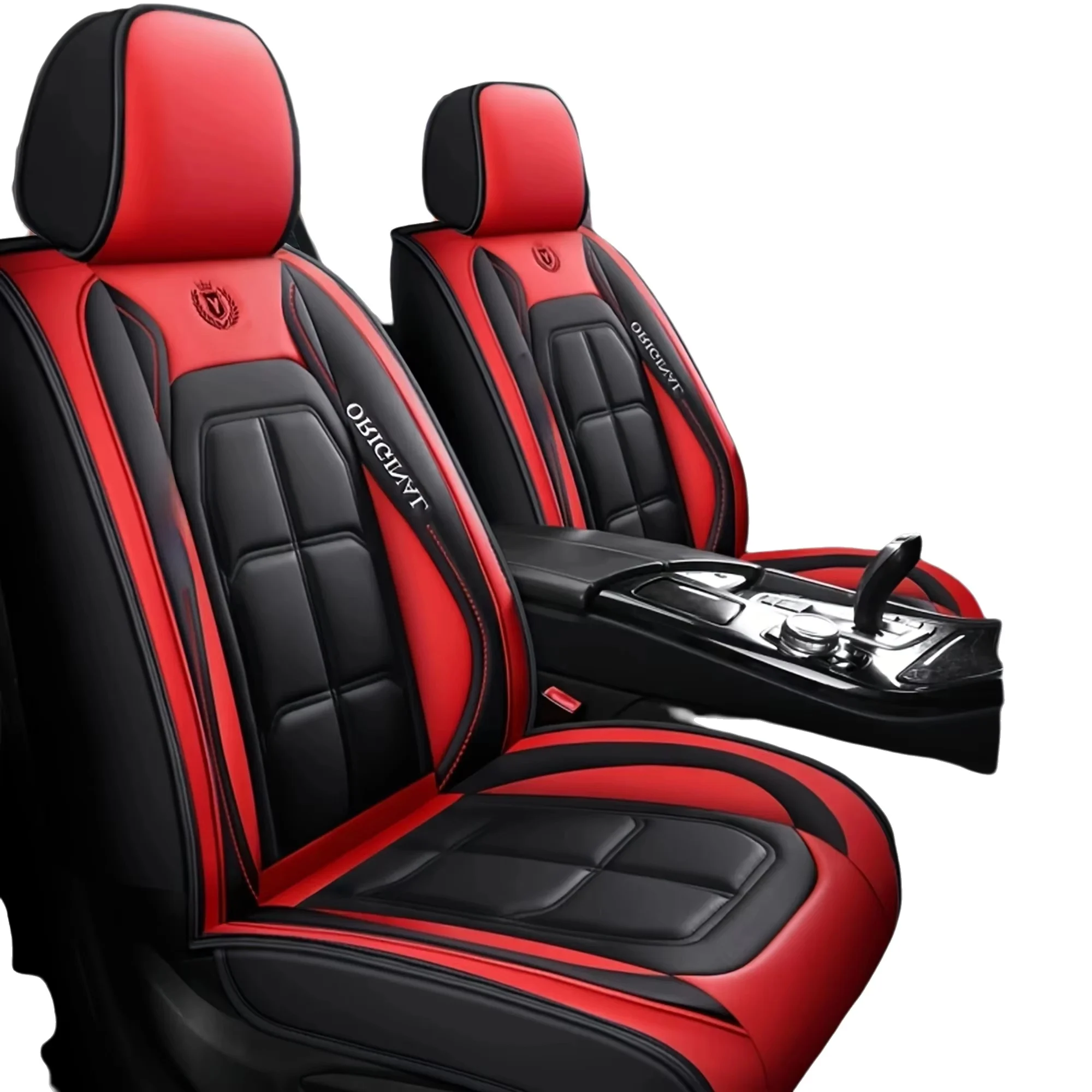 2-Piece Synthetic Leather Front Seat Covers for Cars | Universal Fit | Red & Black Color Scheme | Comfortable Autumn & Winter Ex