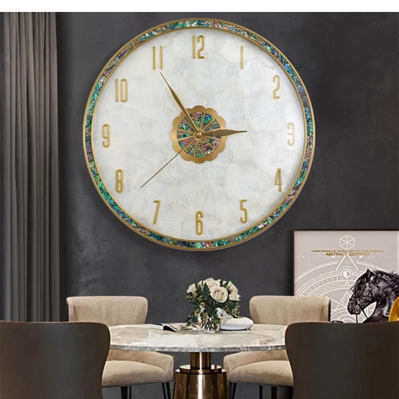 European light luxury quiet brass wall clock living room bedroom fashion hanging Simple quartz