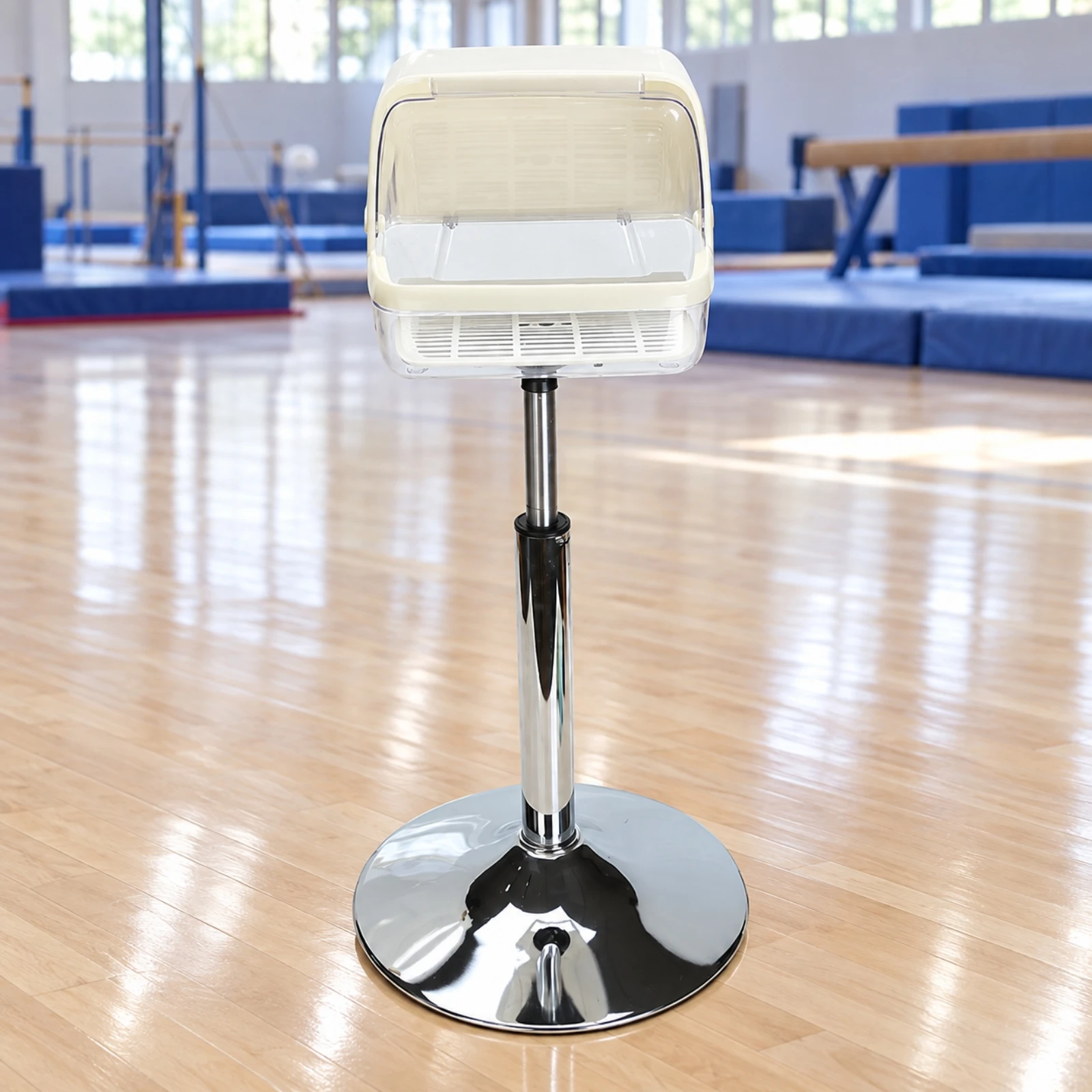 Freestanding Chalk Dispenser with Stainless Steel Column and Hydraulic Height Adjustable Stand for Gym Training