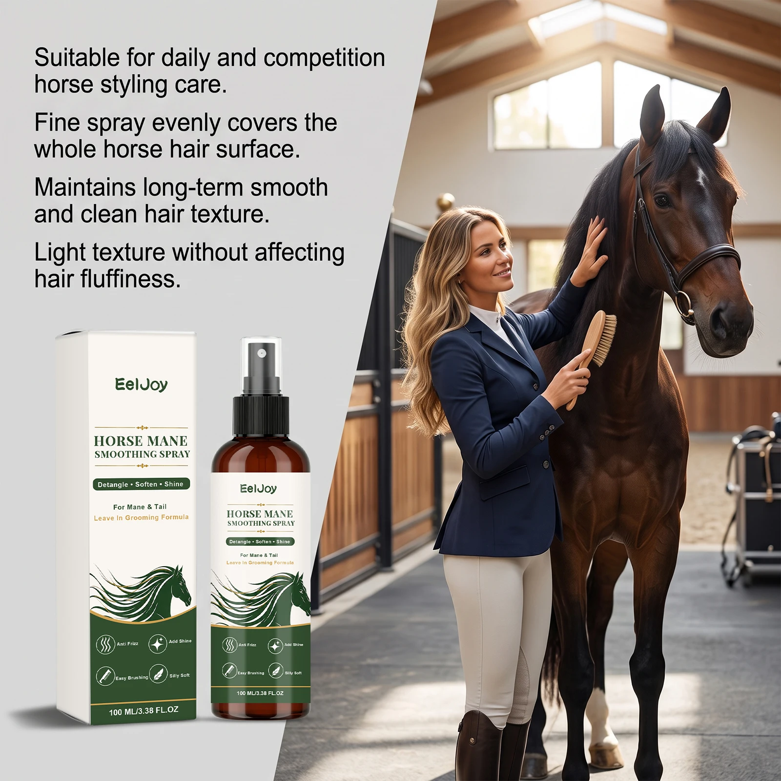 Horse Citronella Spray No Rinse Detangling Spray Smoothing Resolve Tangle Outdoor Horse Protect Mane Tail Grooming Spray 100ml