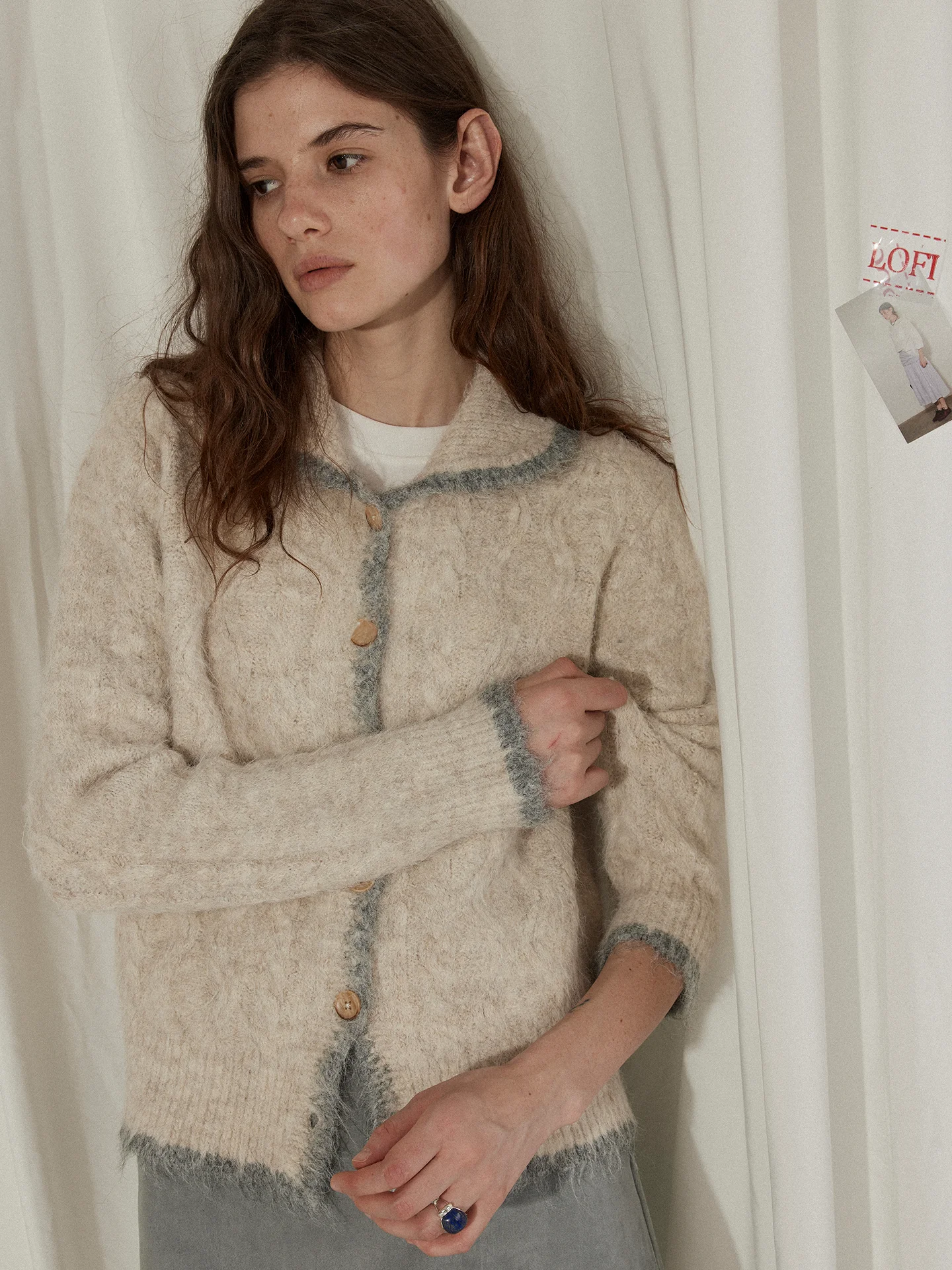 

Lofi Choose Women's Loose Knitted Sweater Cardigan Soft Cozy Contrast Color Collar Autumn High-End Feeling Faionable Top