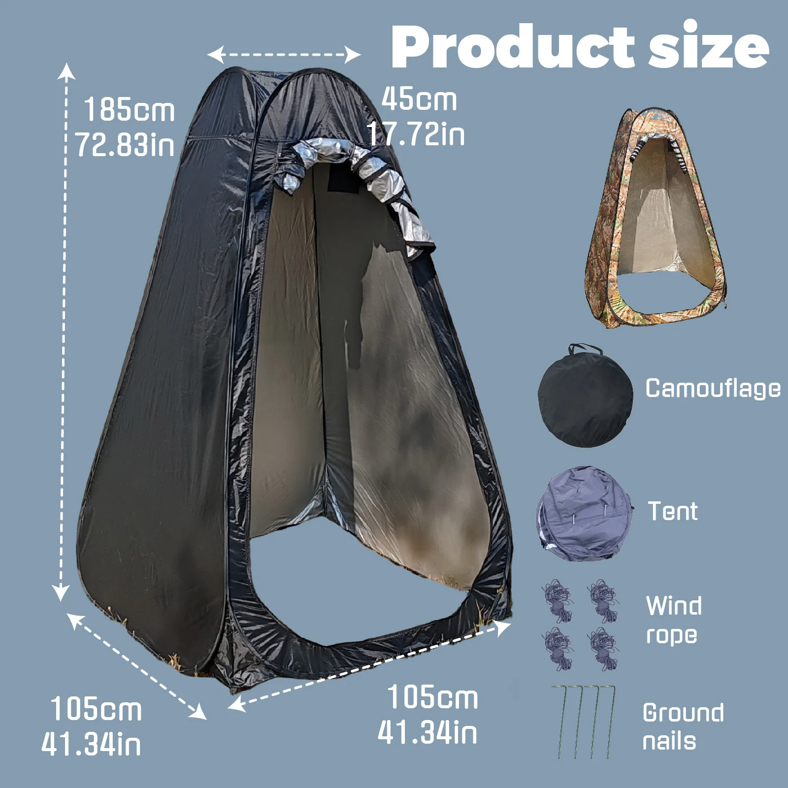 1Set Pop Up Shower Tent Stable with Guy Ropes and Ground Stakes Portable Outdoor Privacy Toilet Changing Room Camping
