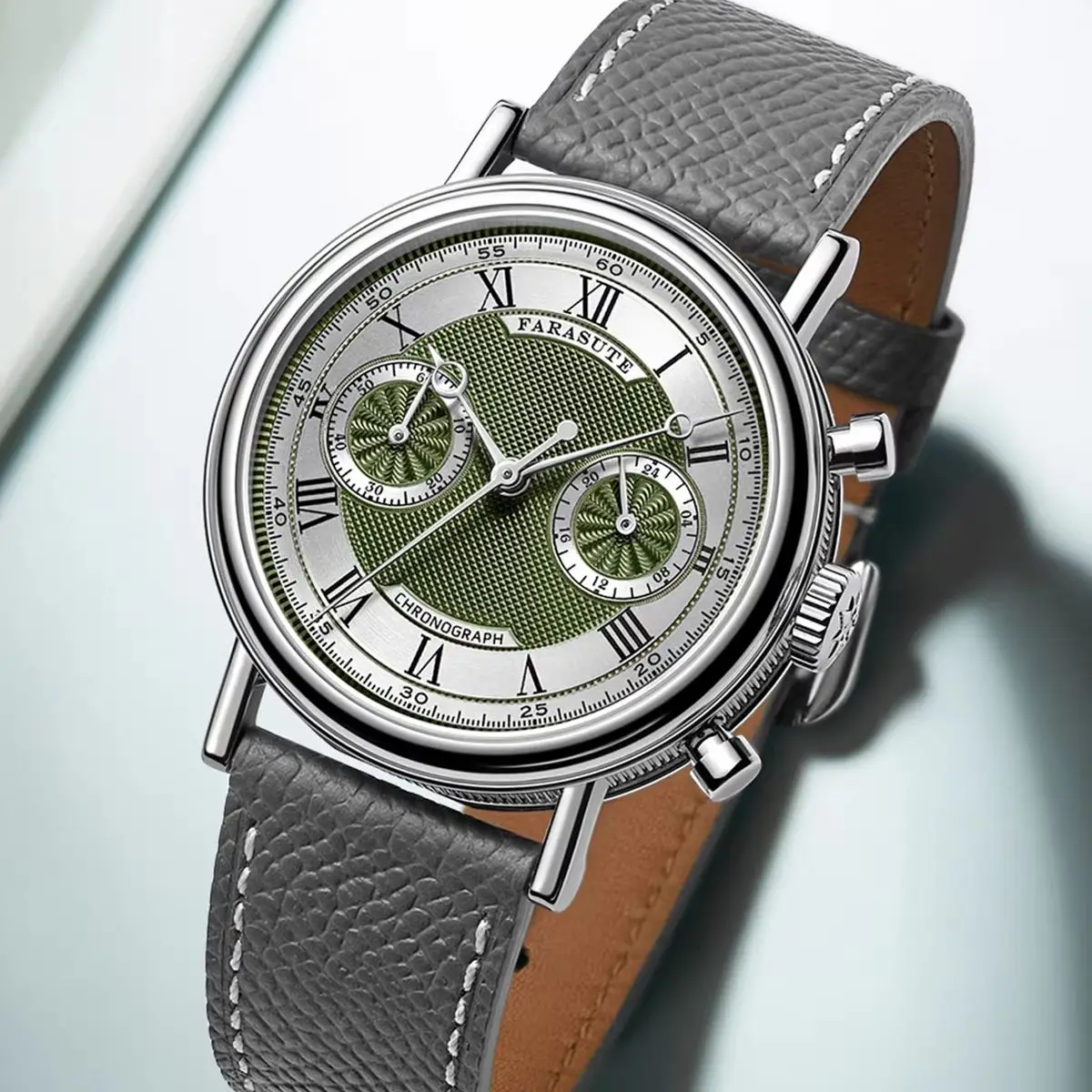 FARASUTE Men Chronograph Watch Pilot 38mm Aviator Quartz Wristwatch Sapphire Mirror 50m Waterproof VK64 Sport