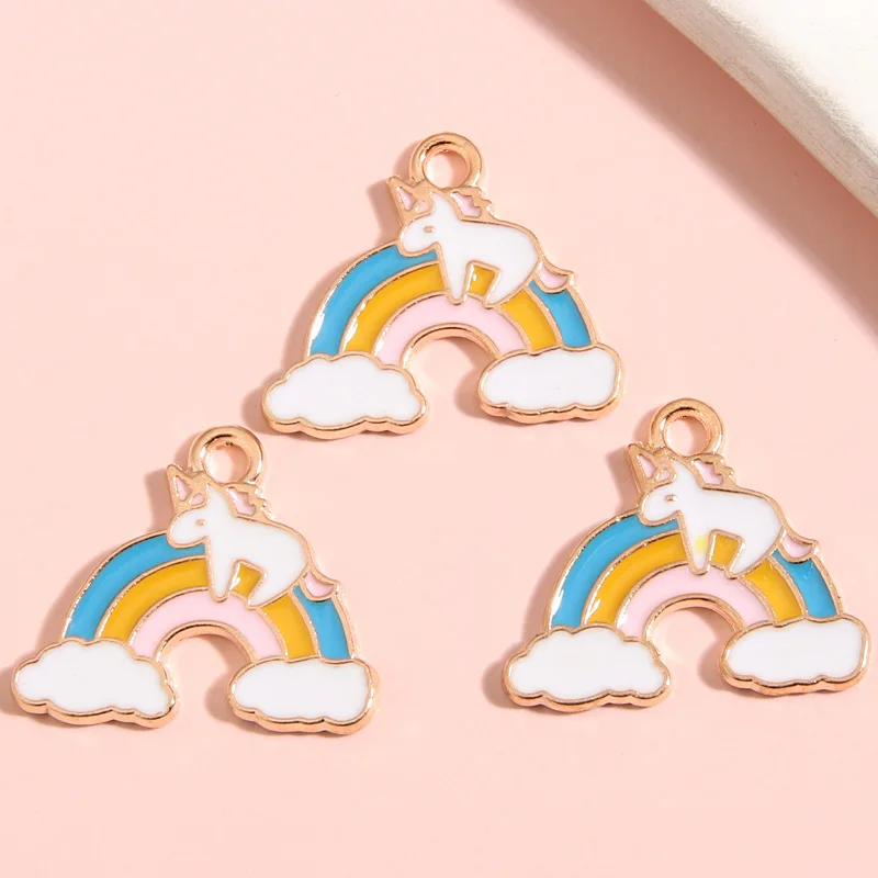 10pcs Gold Color 20x17mm Cartoon Enamel Rainbow Unicorn Charms Cloud Pendant Fit DIY Earrings Jewelry Handcrafted Accessories