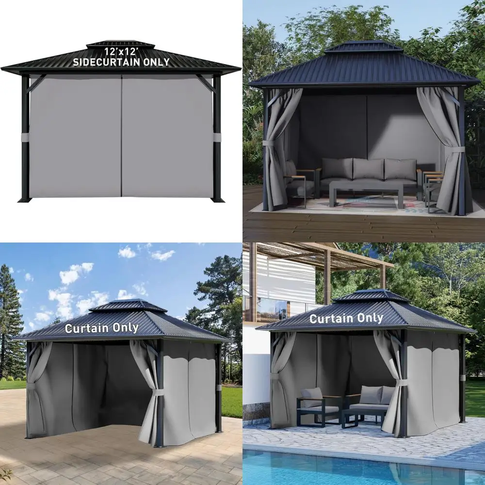 

Водонепроницаемые уличные шторы для беседки 12x12 футов, 4-панельные боковые стенки с молнией для патио, бесед и навесов