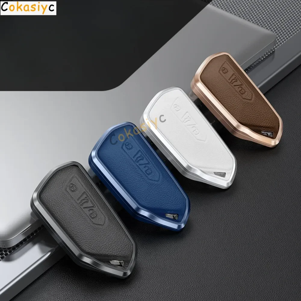 Alloy Leather Car Remote Key Case Cover Shell Fob For VW Volkswagen Golf 8 MK8 Gti R Skoda Octavia 3 Button Smart Key Protecto