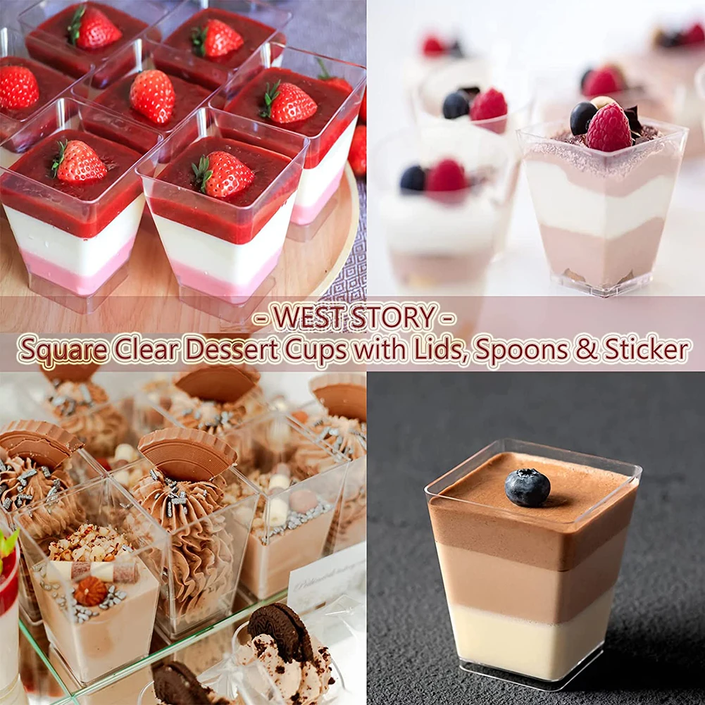 15/25PCS Plastic Dessert Cups 150ML  Yogurt Mousses Container With Lid Spoons Ice Cream Cup Wedding Party Supplies