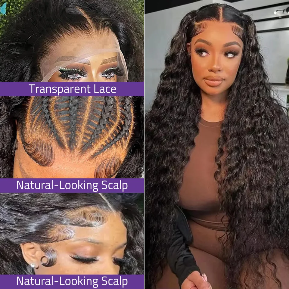Peluca de Pelo Humano con Encaje Frontal HD 13x6 Onda Profunda, 200 Densidad, Agua Rizada, Transparente, 360 Encaje Completo para Mujeres, 30 40 Pulgadas 2
