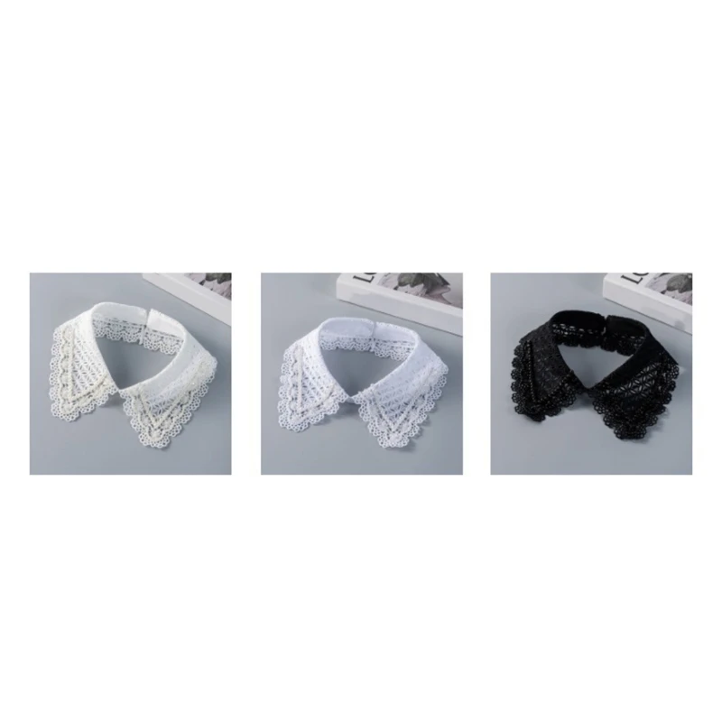 X5XA White Lace Overlay Jeweled Collar Accessory For Women Clothing Layering