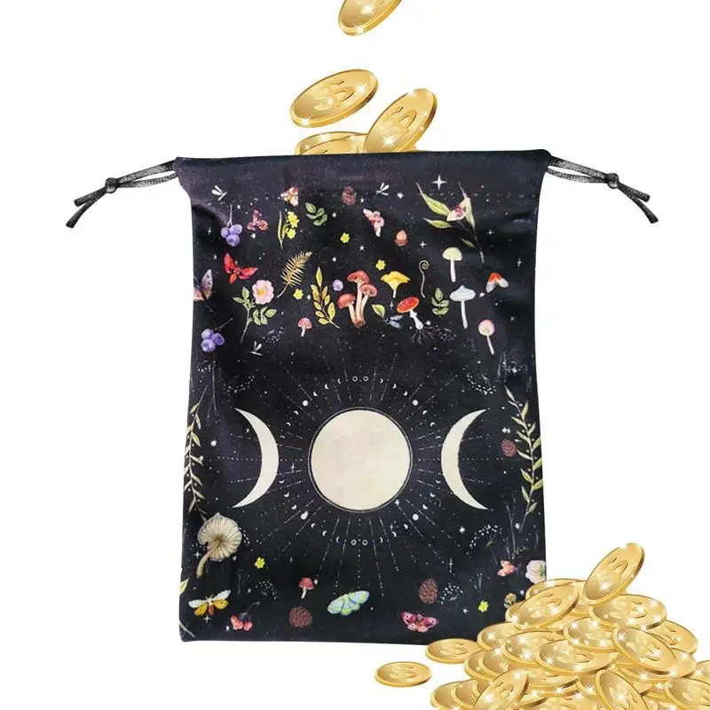 Moon Phase Pattern Tarot Pouch Tarot Card Pouch With Drawstrings Portable Crystal Pouch For Earrings Necklace Oracle Decks Runes