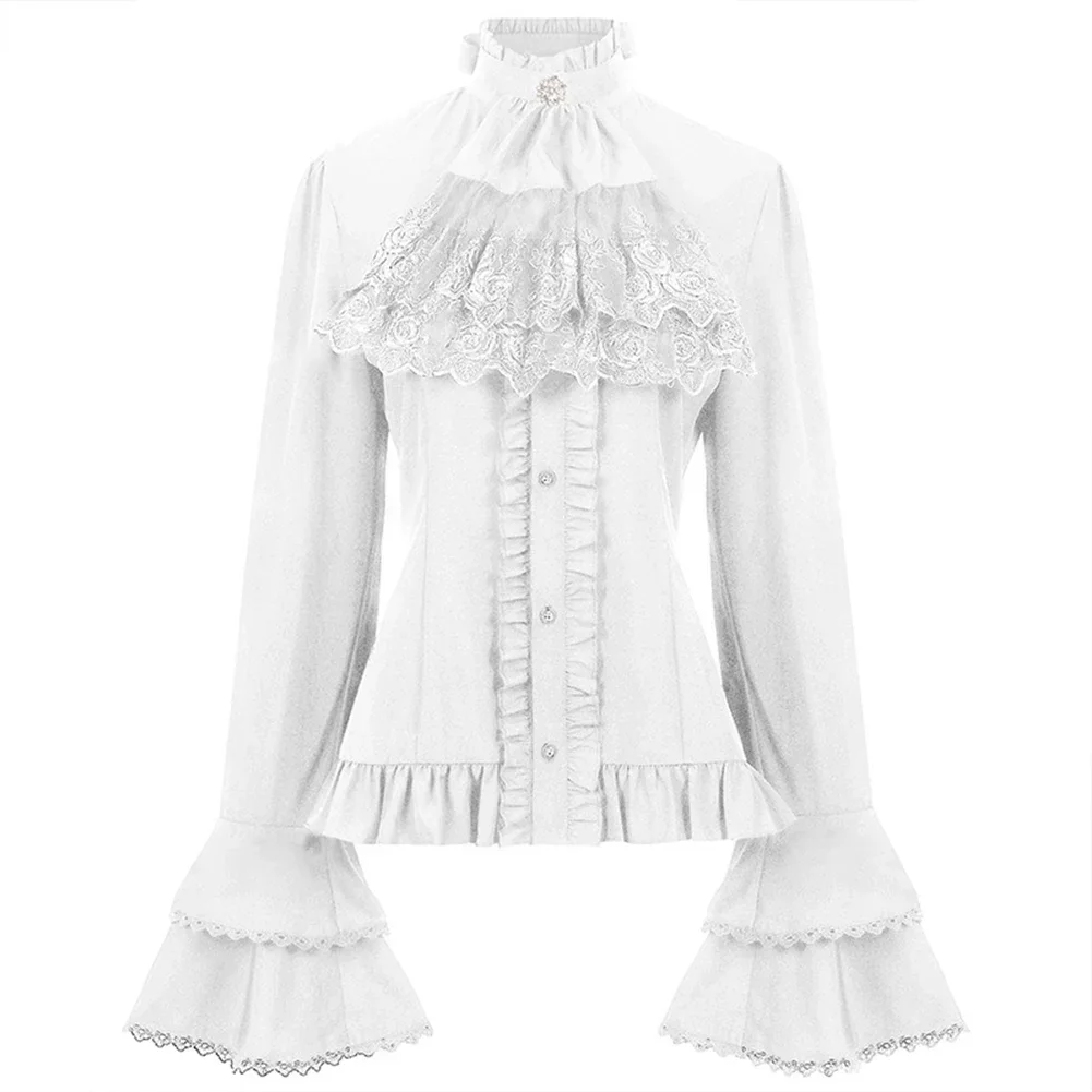 Tops Shirt Detachable Collar Flare Sleeve For Women Lace Mock Neck Ruffles Bandage Solid High Quality Hot Sale