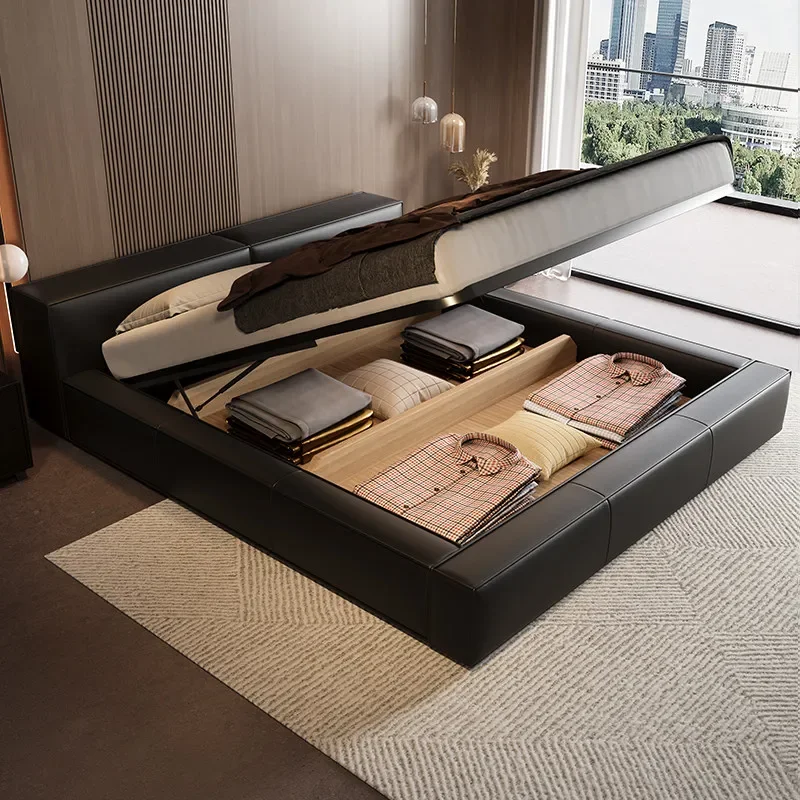 Black Normal Double Bed Decoration Couples Items Modern Frame Double Bed Storage Luxury Style Cama De Casal Furniture For Home
