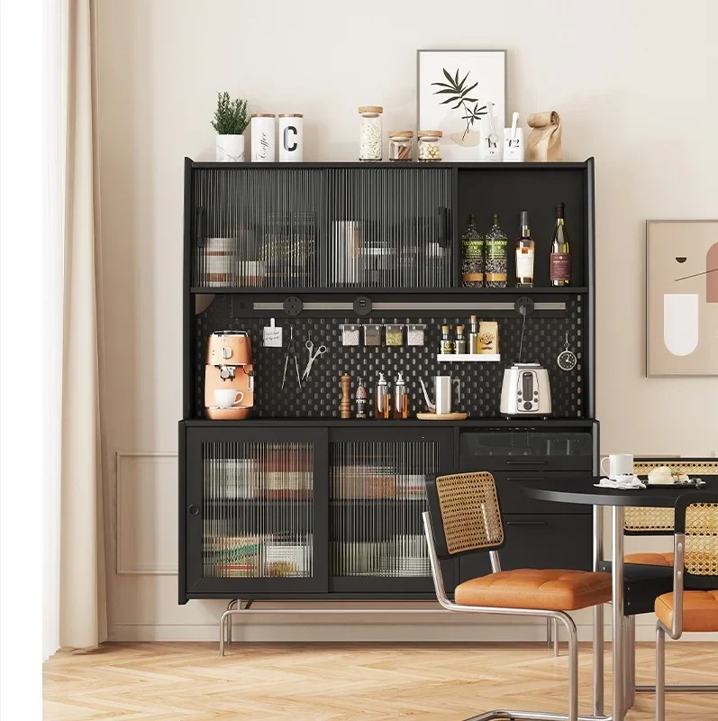 Solid wood dining side cabinet, living room locker, wine cabinet integrated against the wall, tea storage